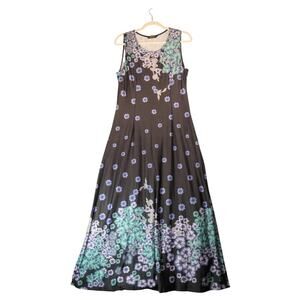 Reborn Dress Womens Large Black Floral Sleeveless Maxi A Line Stretch Pockets